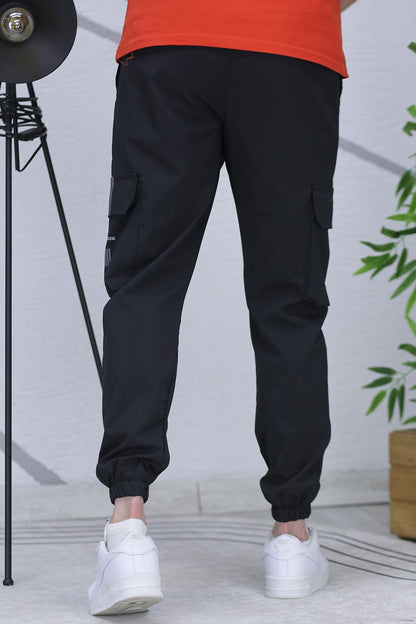 Erkek Reflektörlü Jogger Kargo Pantolon - Siyah