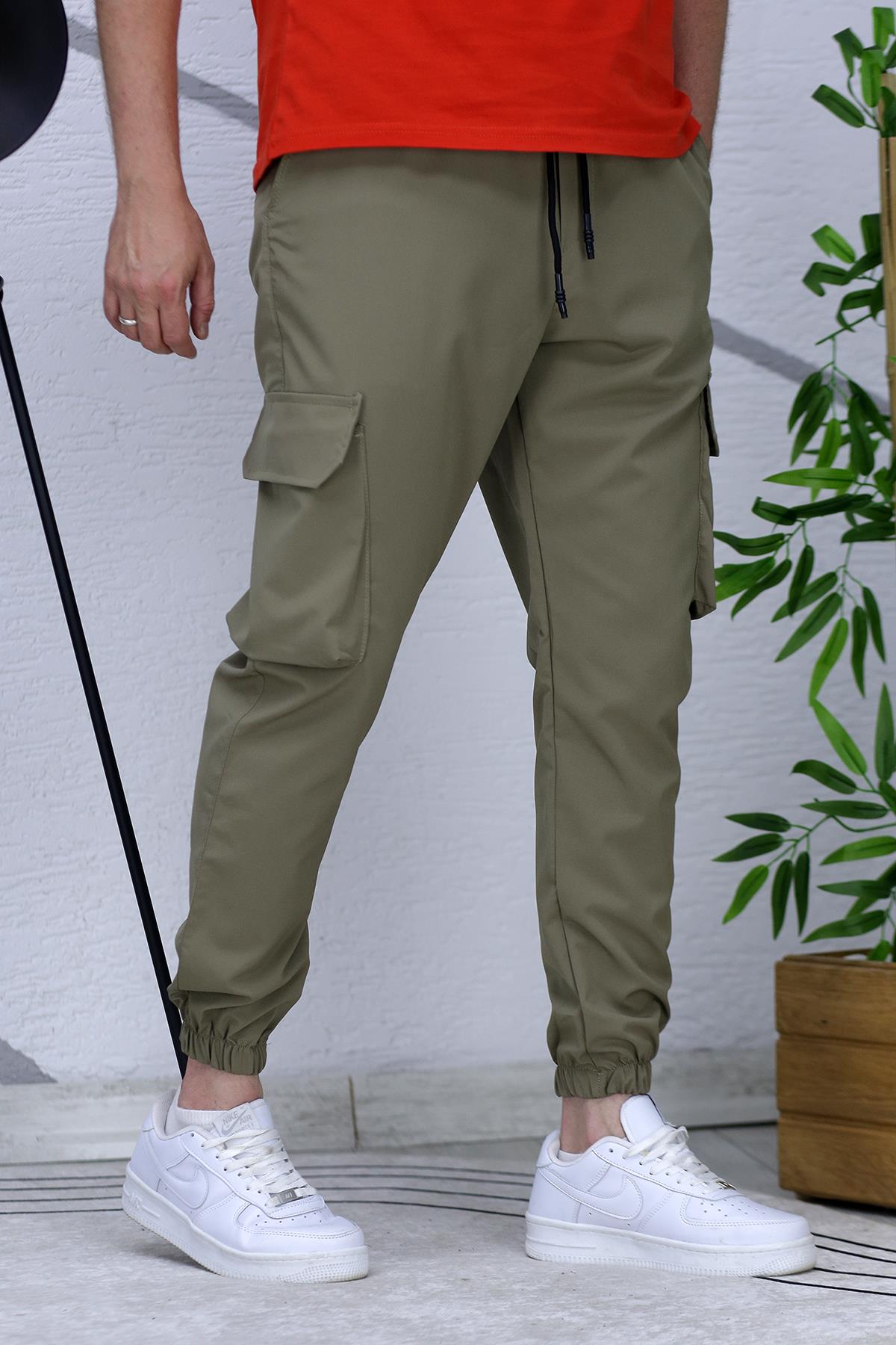Erkek Reflektörlü Jogger Kargo Pantolon - Haki Yeşil