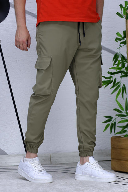 Erkek Reflektörlü Jogger Kargo Pantolon - Haki Yeşil