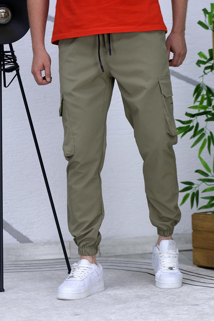 Erkek Reflektörlü Jogger Kargo Pantolon - Haki Yeşil