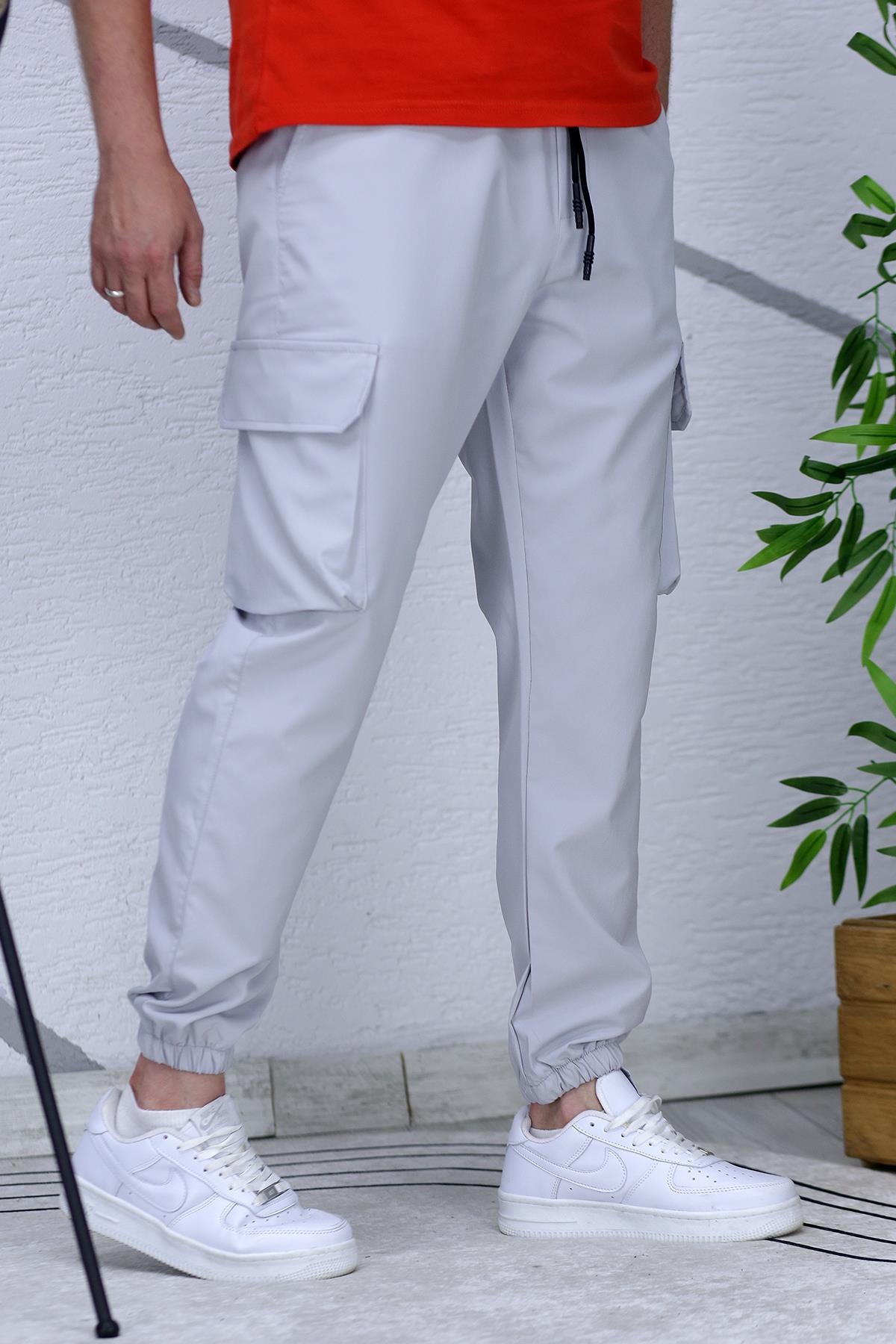 Erkek Reflektörlü Jogger Kargo Pantolon - Gri
