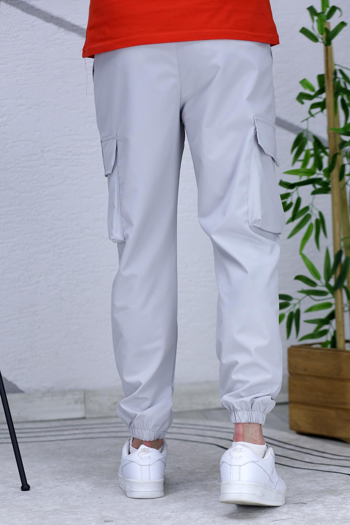 Erkek Reflektörlü Jogger Kargo Pantolon - Gri