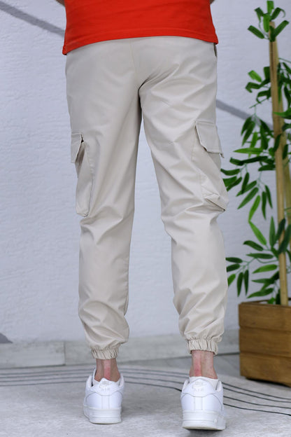 Erkek Reflektörlü Jogger Kargo Pantolon - Bej