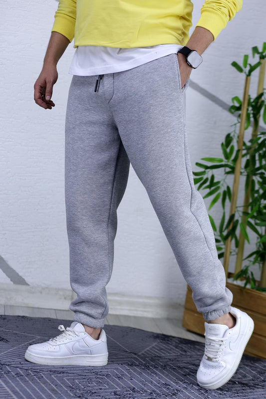 Erkek paçası lastikli Şardonlu Üç İplik Eşofman Altı Süper Kalite - Gri