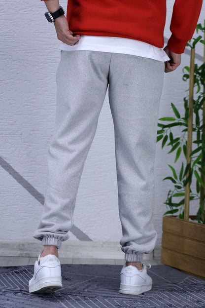 Erkek Şardonlu Üç İplik Kırmızı 9 Baskılı Eaşofman Altı - Gri