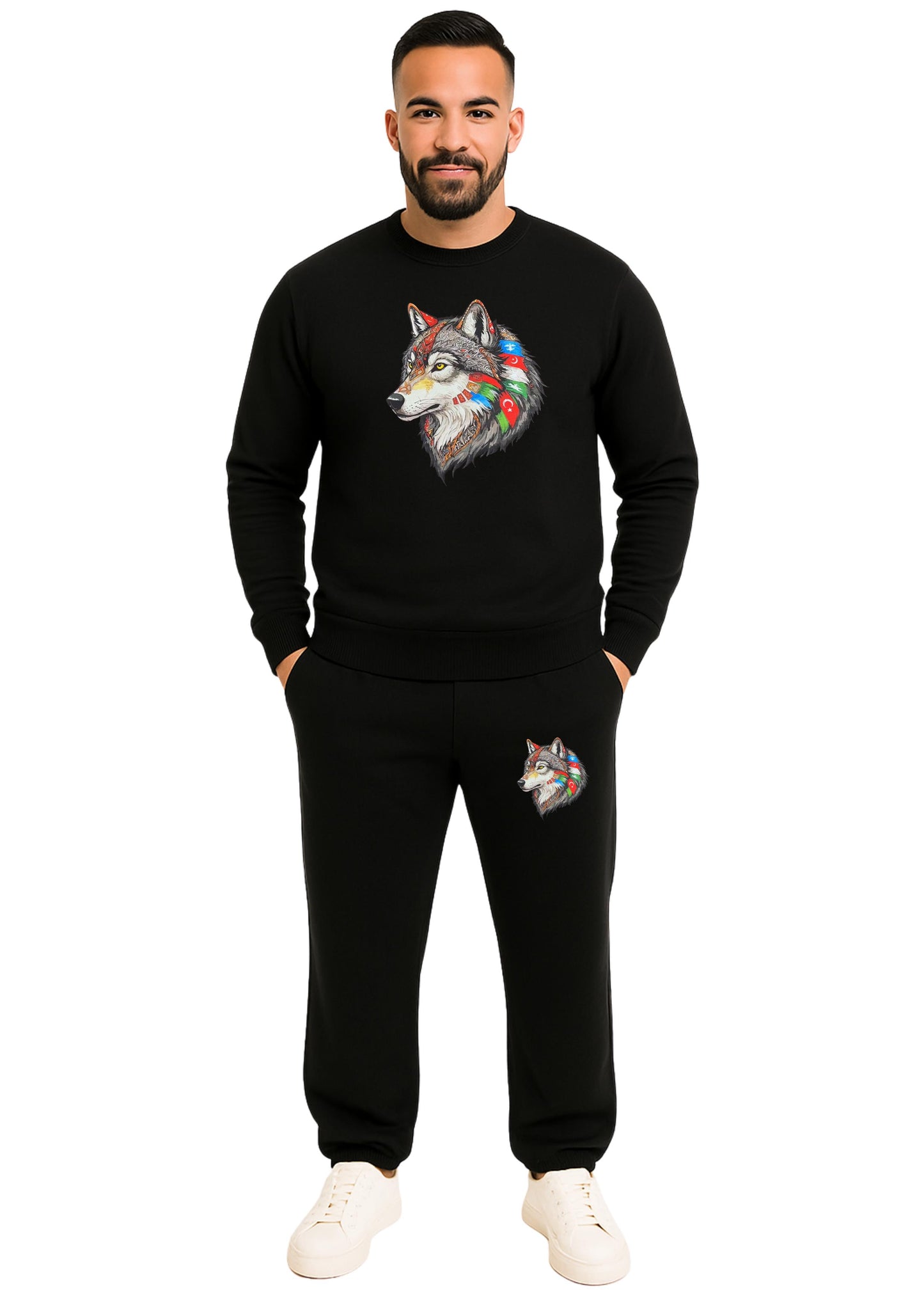 Erkek Sıfır Yaka 2 İplik Şardonlu Paça Lastikli  Eşofman Takımı - Füme