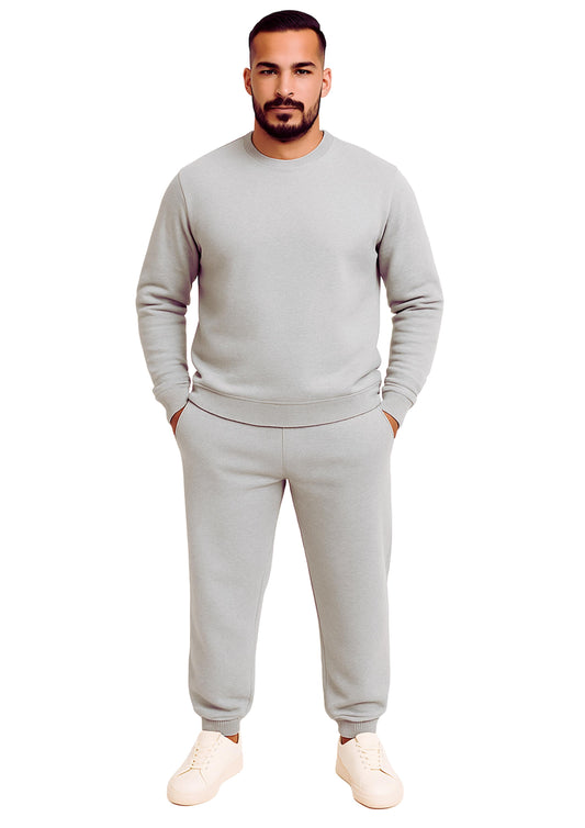 Erkek Sıfır Yaka 2 İplik Şardonlu Paça Lastikli  Eşofman Takımı - Gümüş
