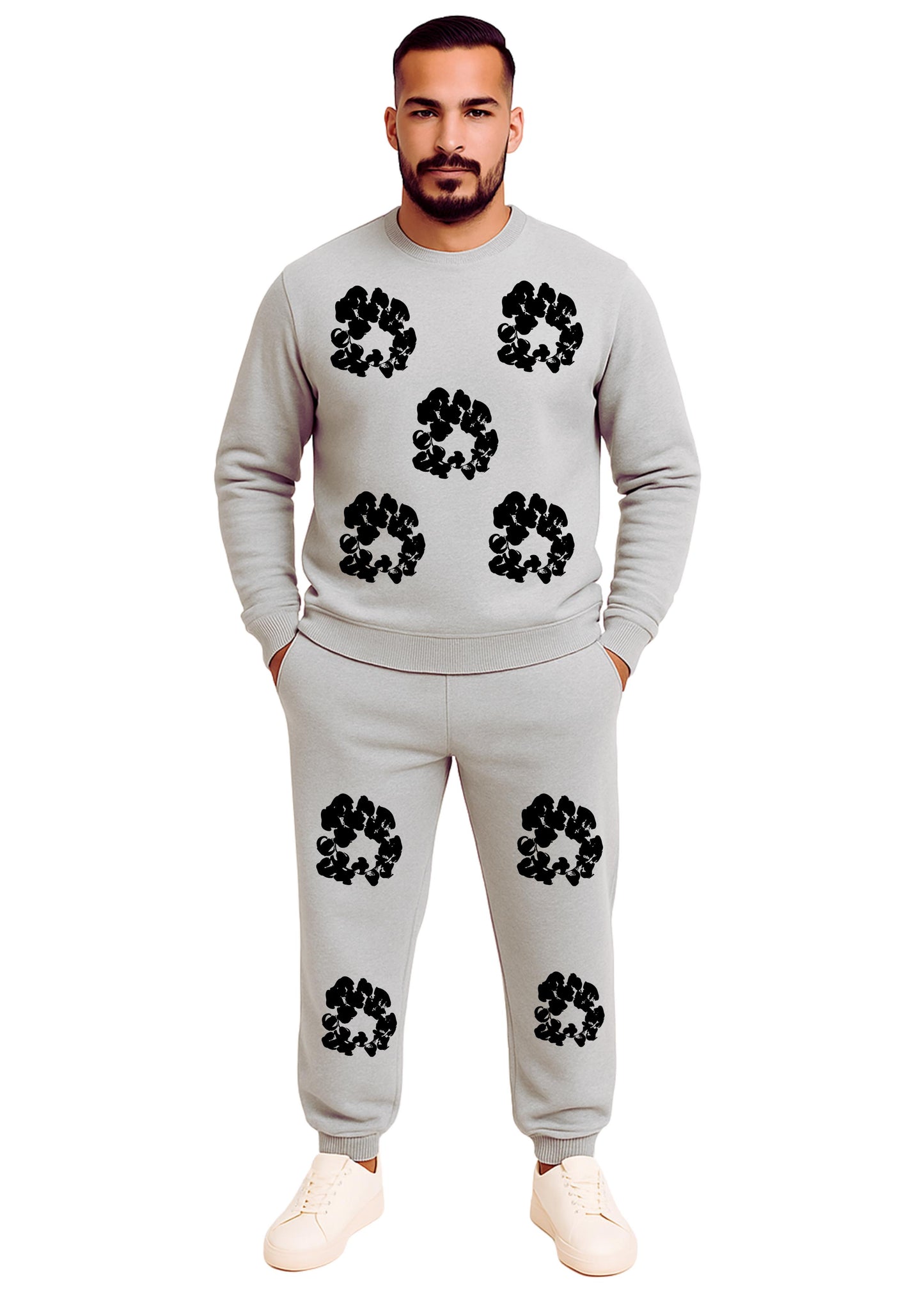 Erkek Sıfır Yaka 2 İplik Şardonlu Paça Lastikli  Eşofman Takımı - Sarı