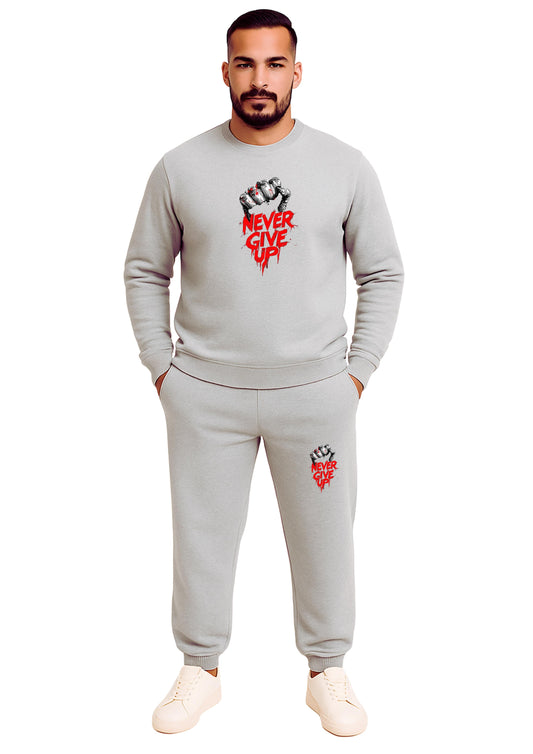 Erkek Sıfır Yaka 2 İplik Şardonlu Paça Lastikli  Eşofman Takımı - Kırmızı