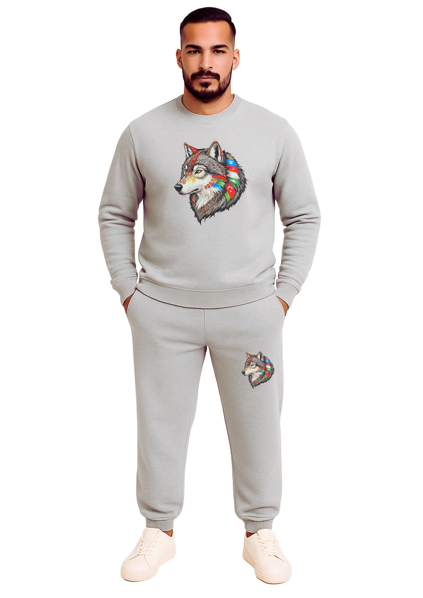 Erkek Sıfır Yaka 2 İplik Şardonlu Paça Lastikli  Eşofman Takımı - Koyu Gri