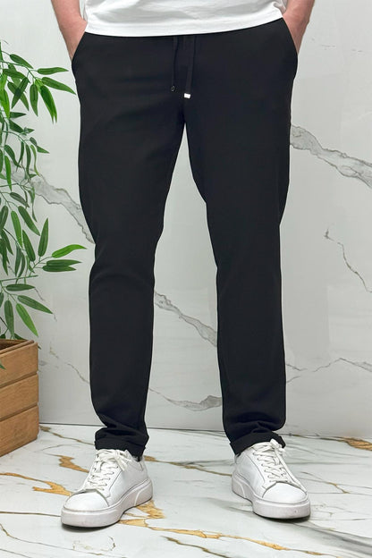 Erkek Slim Fit Keten Pantolon Premium Kalite Dar Kesim - Siyah