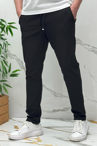 Erkek Slim Fit Keten Pantolon Premium Kalite Dar Kesim - Siyah