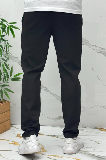 Erkek Slim Fit Keten Pantolon Premium Kalite Dar Kesim - Siyah