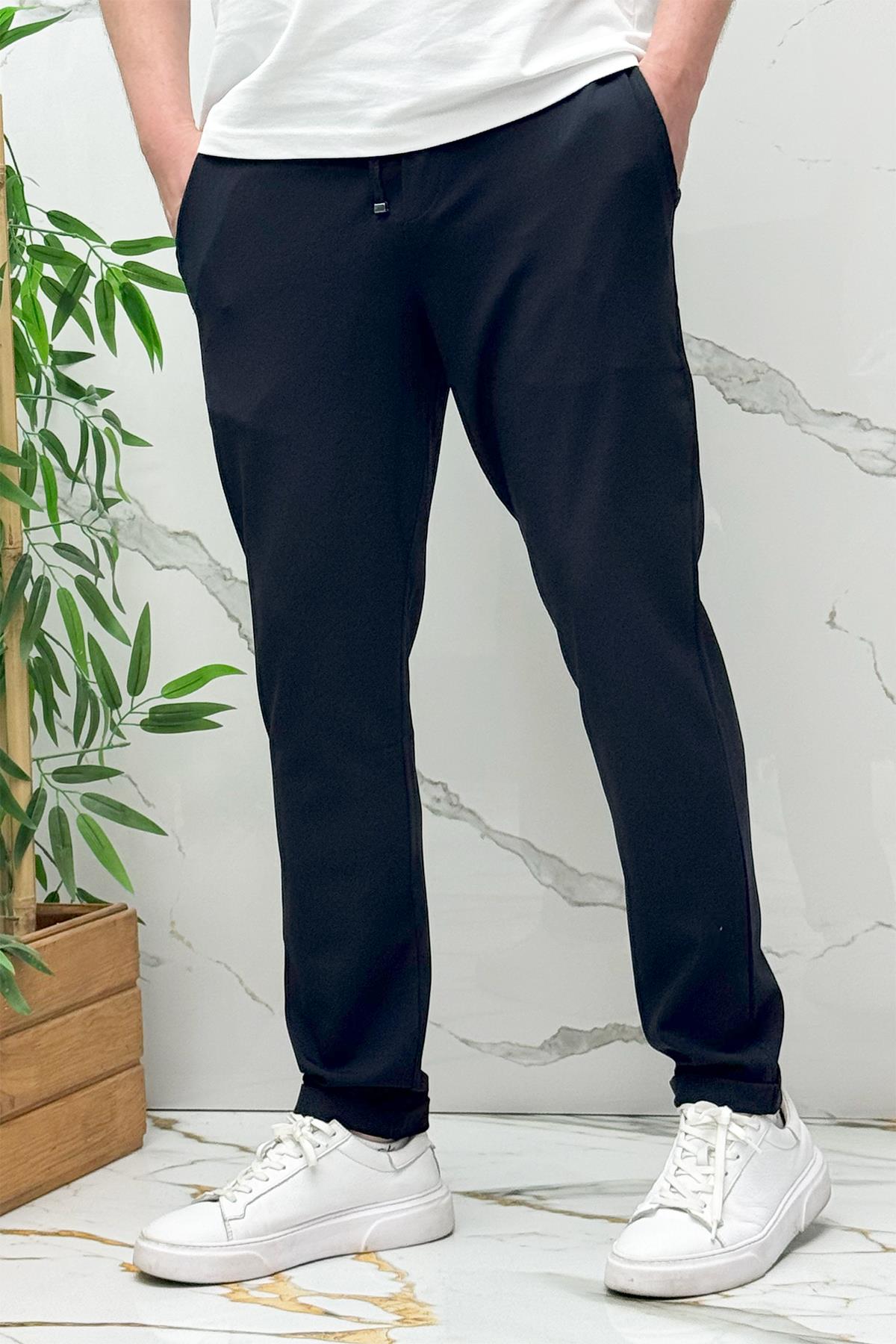 Erkek Slim Fit Keten Pantolon Premium Kalite Dar Kesim - Lacivert