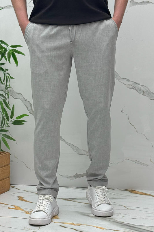 Erkek Slim Fit Keten Pantolon Premium Kalite Dar Kesim - Gri