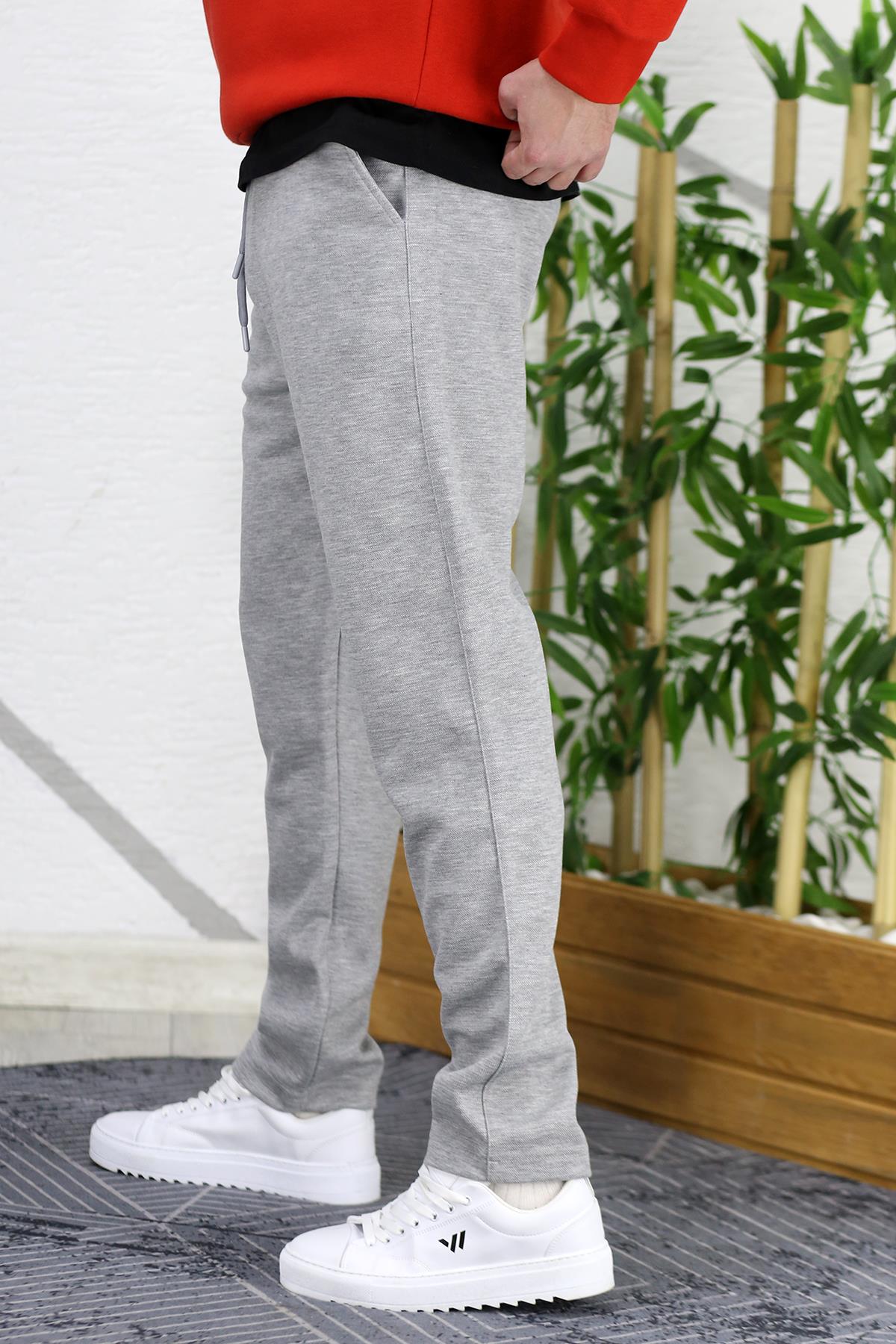 Erkek Slim Fit Örme Pantolon - Gri