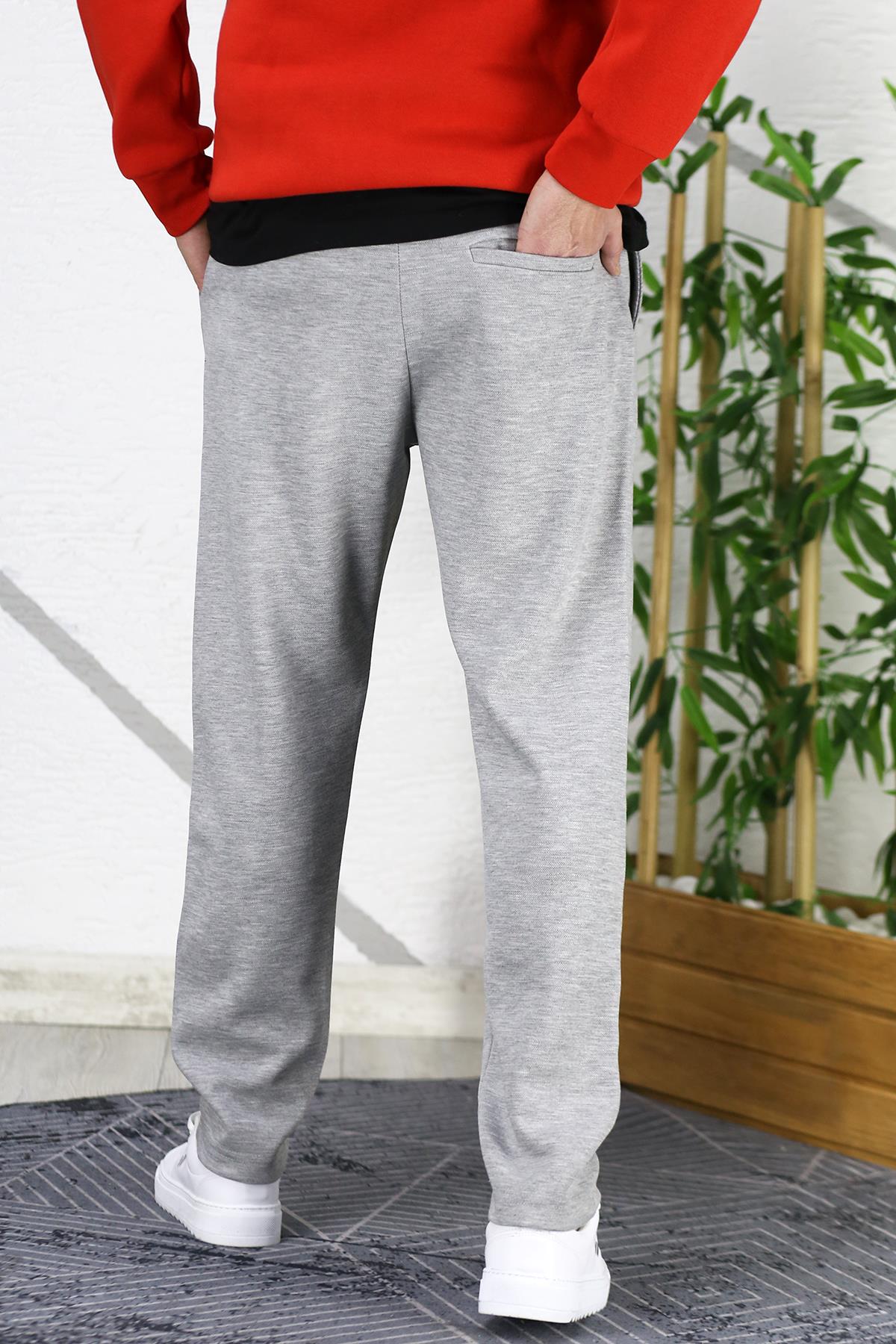 Erkek Slim Fit Örme Pantolon - Gri