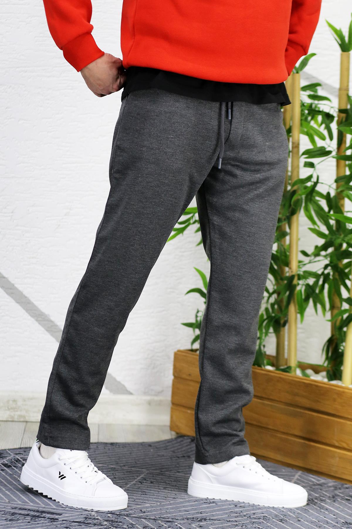 Erkek Slim Fit Örme Pantolon - Antrasit