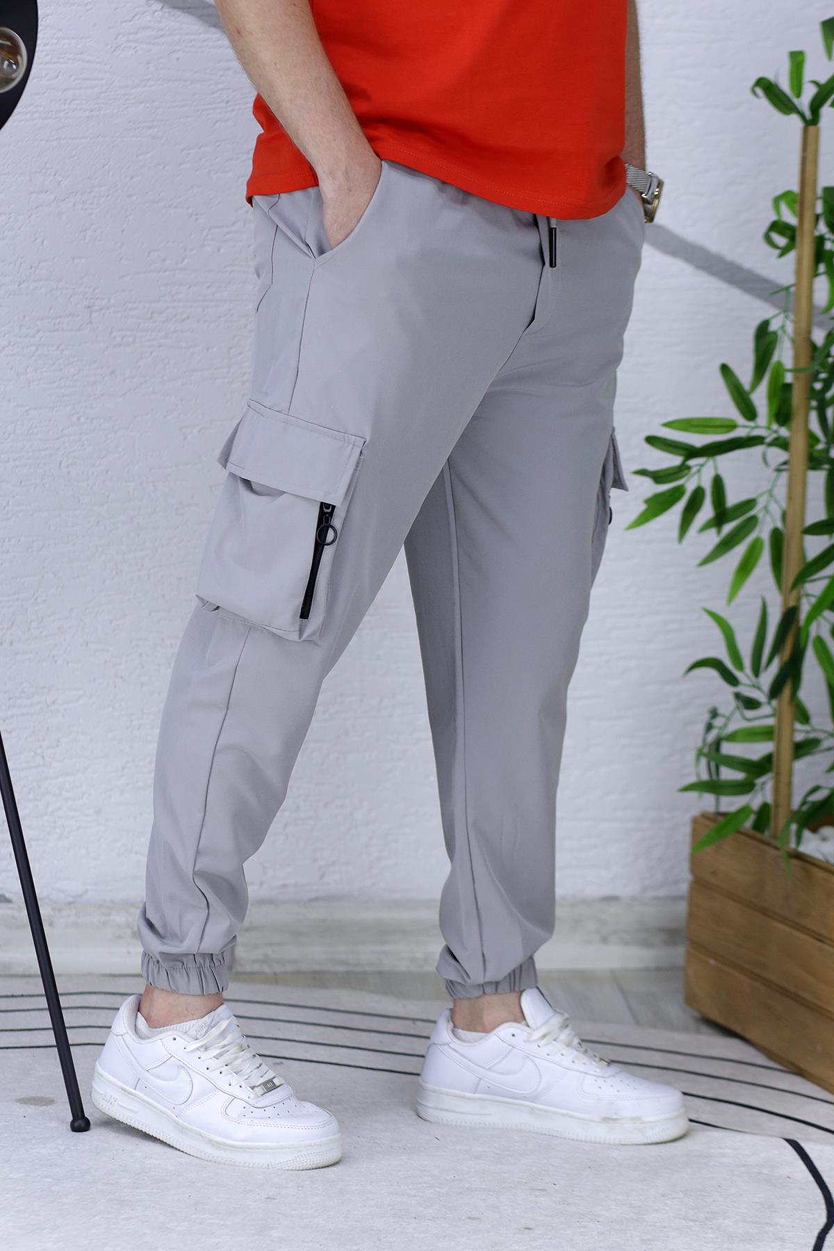 Erkek Likralı Kargo Pantolon - Gri