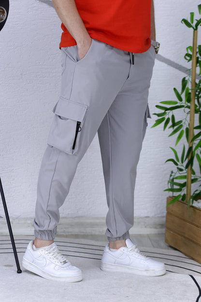 Erkek Likralı Kargo Pantolon - Gri