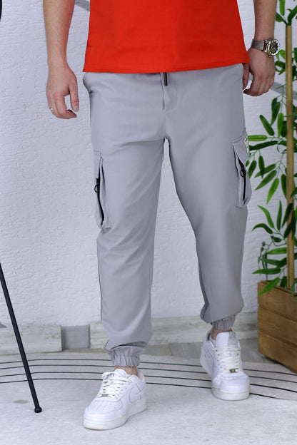 Erkek Likralı Kargo Pantolon - Gri
