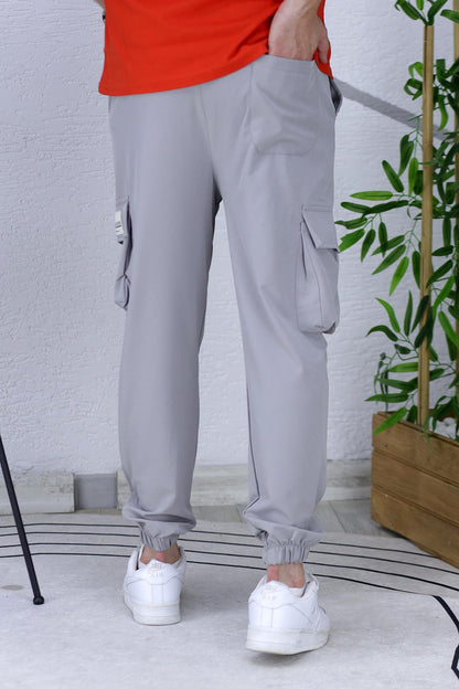 Erkek Likralı Kargo Pantolon - Gri