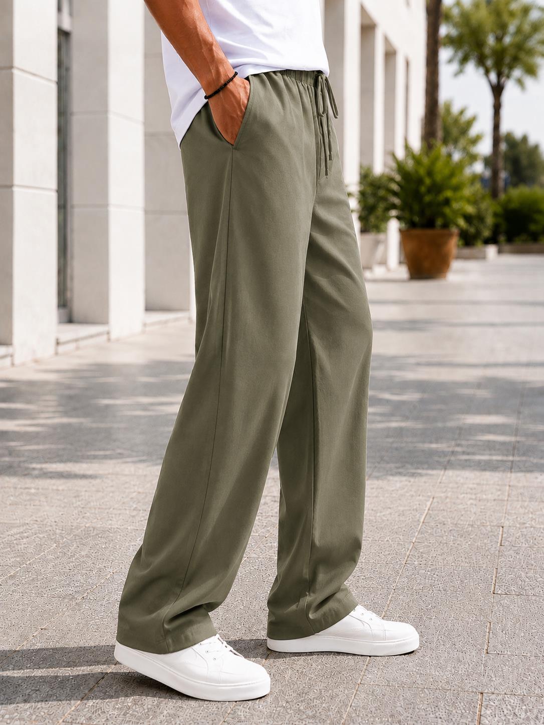 Erkek Tiril Tiril Yüksek Kalite Tensel Baggy Pantolon - Koyu Yeşil