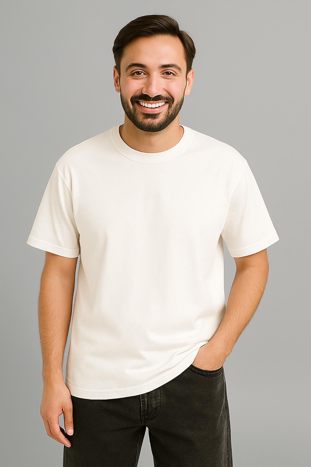 Erkek Tshirt  Slim Fit (Dar Kalıp) Premium Kalite Düz Model - Beyaz