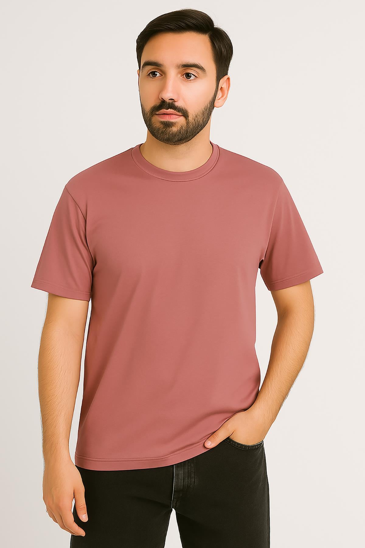 Erkek Tshirt  Slim Fit (Dar Kalıp) Premium Kalite Düz Model - Kiremit