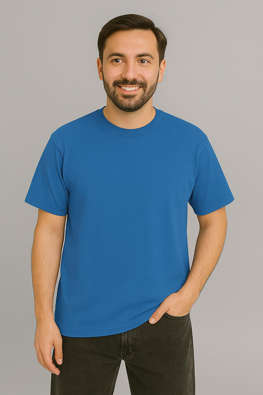 Erkek Tshirt  Slim Fit (Dar Kalıp) Premium Kalite Düz Model - Saks Mavi