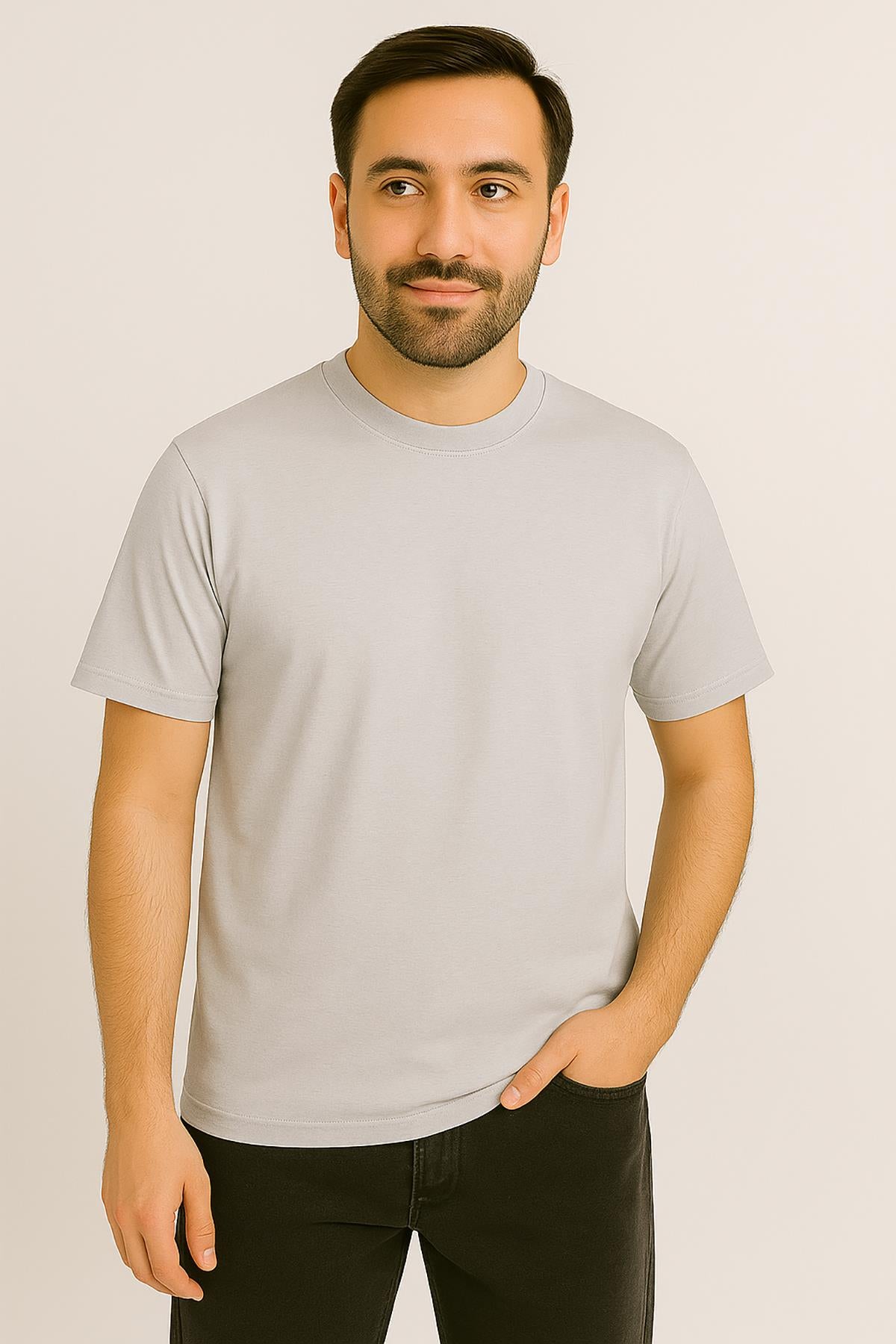 Erkek Tshirt  Slim Fit (Dar Kalıp) Premium Kalite Düz Model - Gri