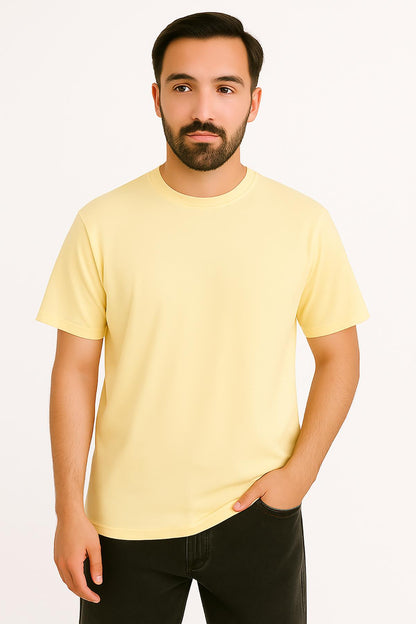 Erkek Tshirt  Slim Fit (Dar Kalıp) Premium Kalite Düz Model - Sarı