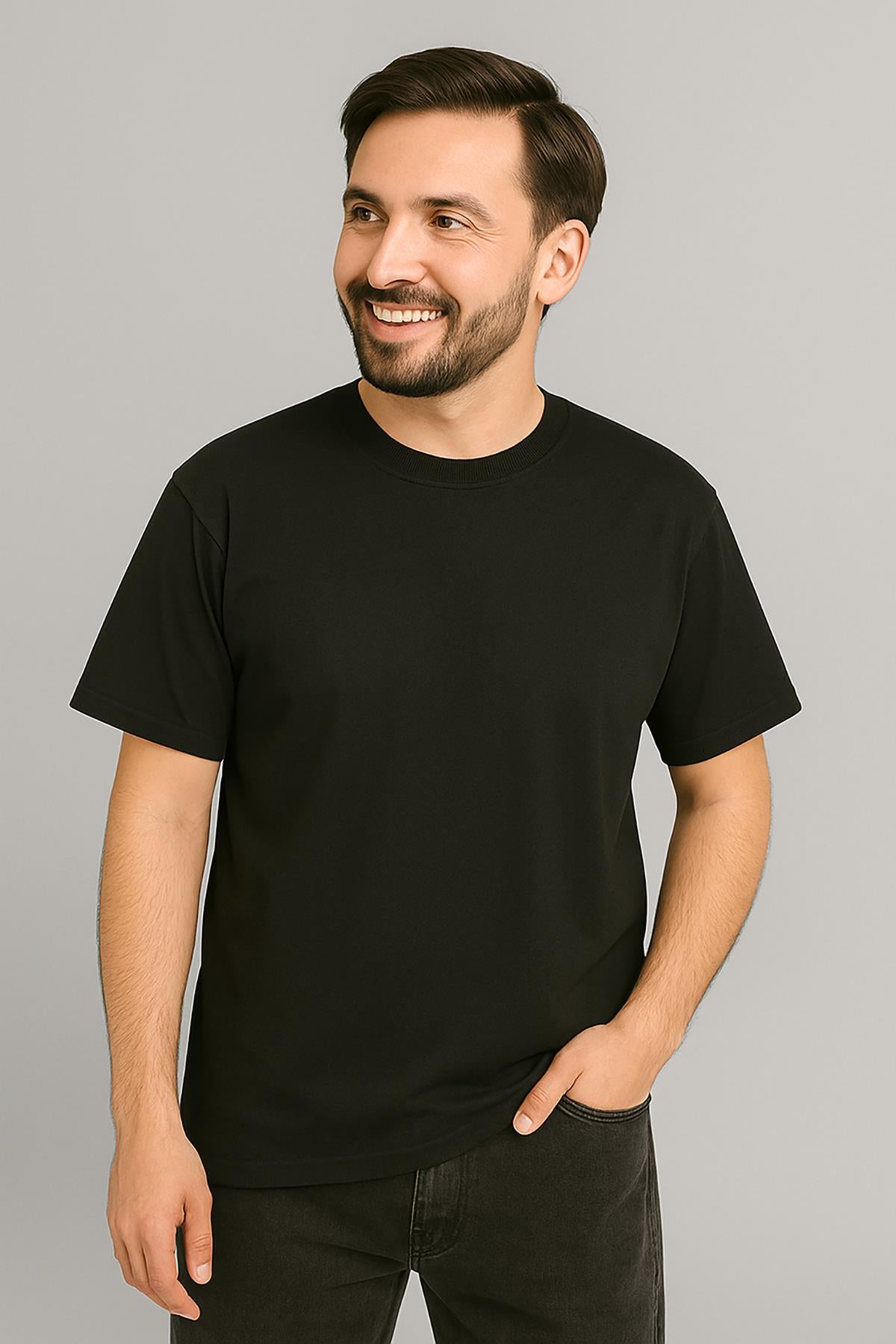 Erkek Tshirt  Slim Fit (Dar Kalıp) Premium Kalite Düz Model - Siyah