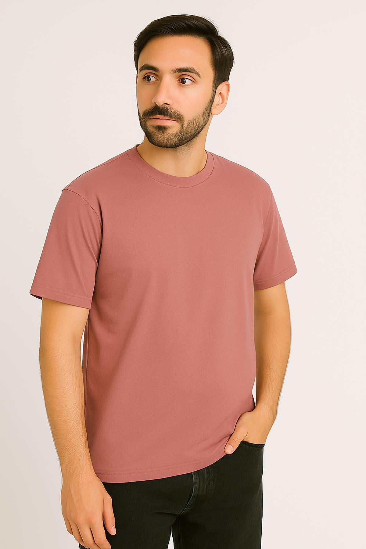 Erkek Tshirt  Slim Fit (Dar Kalıp) Premium Kalite Düz Model - Kiremit