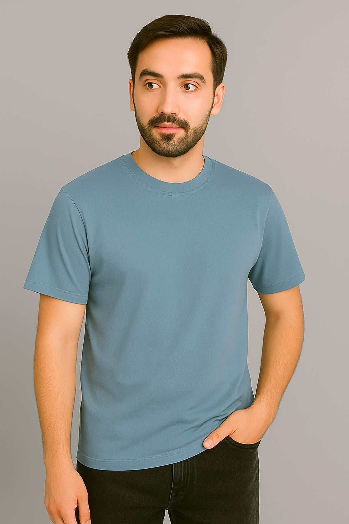 Erkek Tshirt  Slim Fit (Dar Kalıp) Premium Kalite Düz Model - Yeşil
