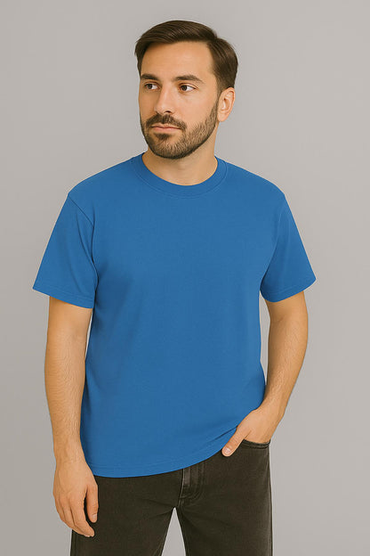 Erkek Tshirt  Slim Fit (Dar Kalıp) Premium Kalite Düz Model - Saks Mavi