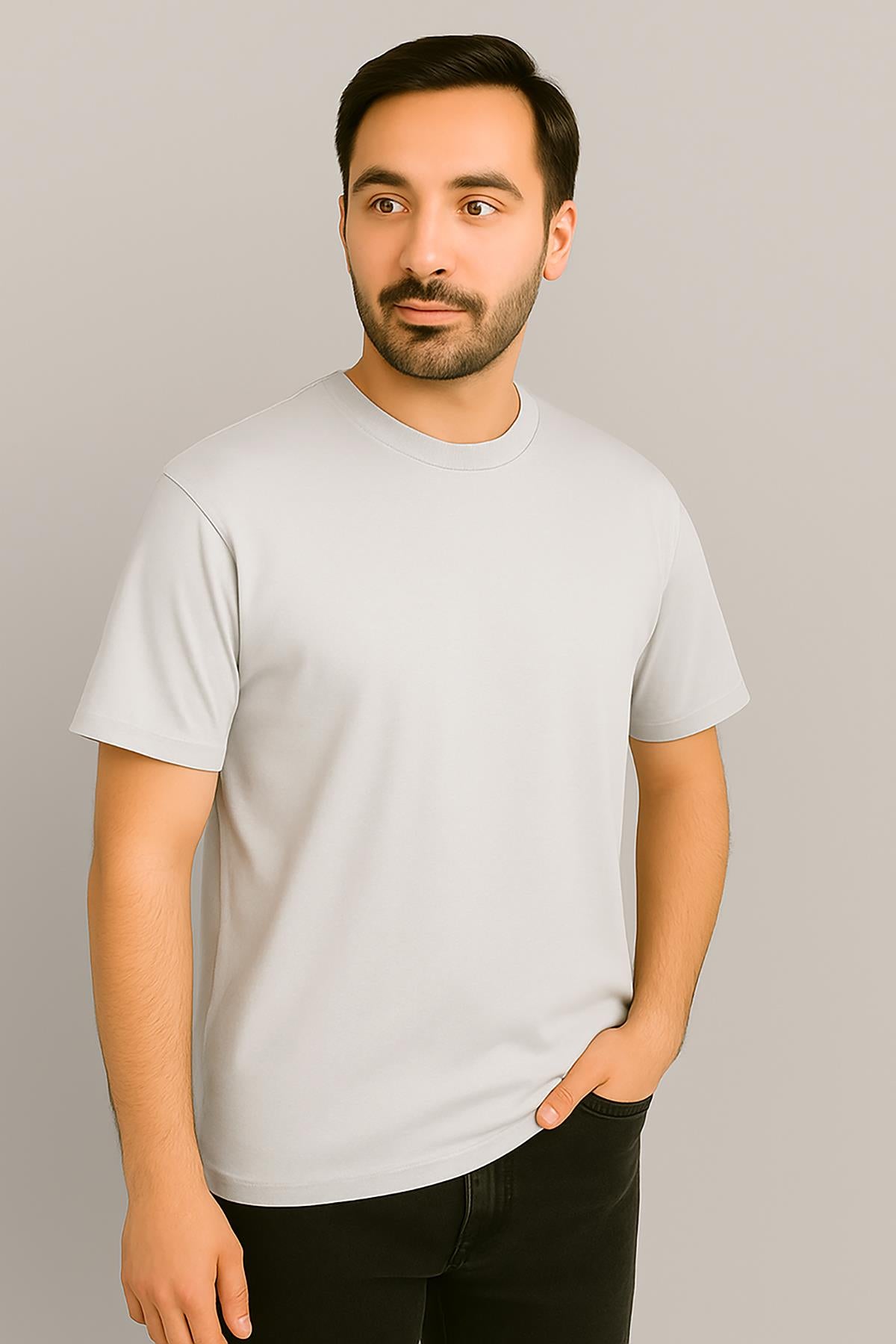Erkek Tshirt  Slim Fit (Dar Kalıp) Premium Kalite Düz Model - Gri