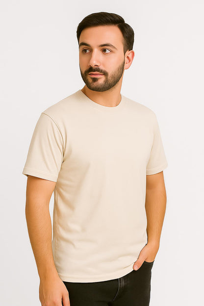 Erkek Tshirt  Slim Fit (Dar Kalıp) Premium Kalite Düz Model - Bej