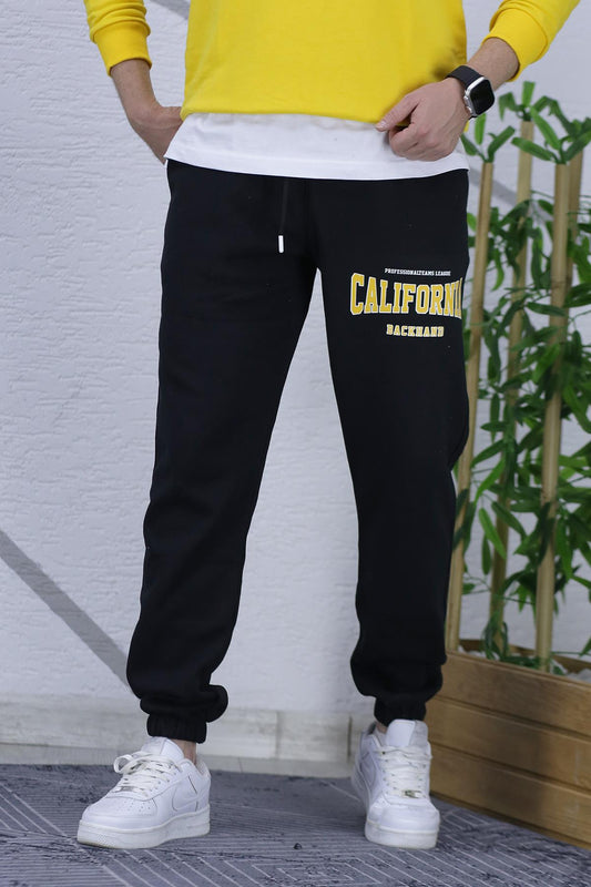 Erkek Üç İplik Eşofman Altı Calıfornia Baskı - Siyah