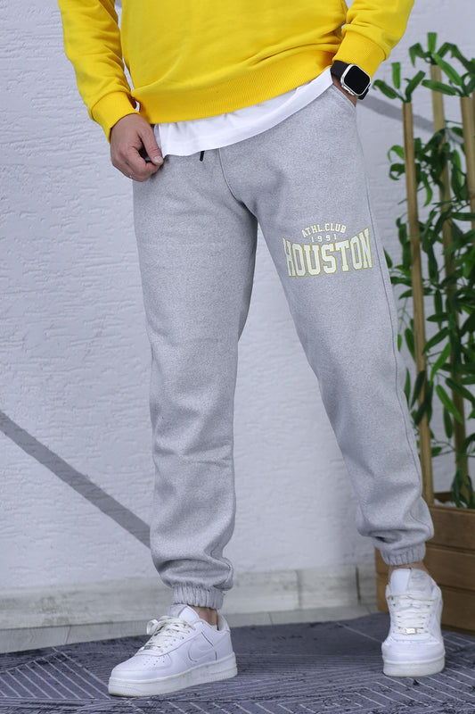 Erkek Üç İplik Eşofman Altı Houston Baskı - Gri