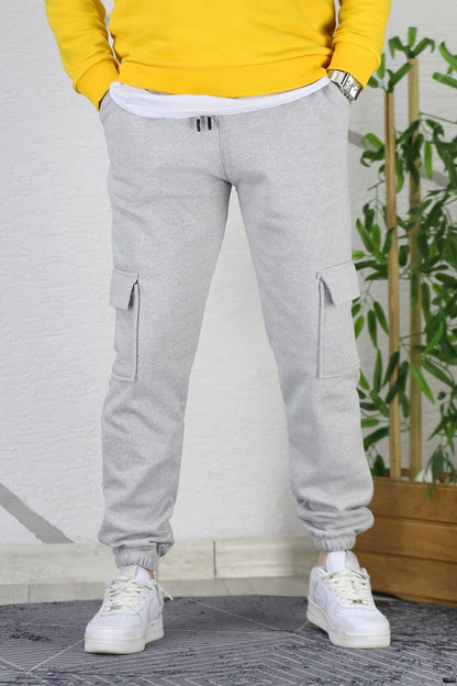 Erkek Üç İplik Şadonlu Kargo Cepli Eşofman Altı - Gri