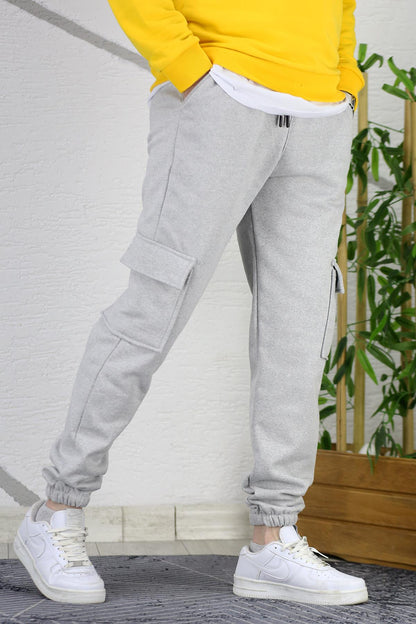 Erkek Üç İplik Şadonlu Kargo Cepli Eşofman Altı - Gri