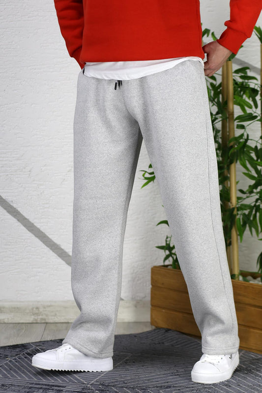 Erkek Üç İplik Şardonlu Baggy Eşofman Altı - Gri