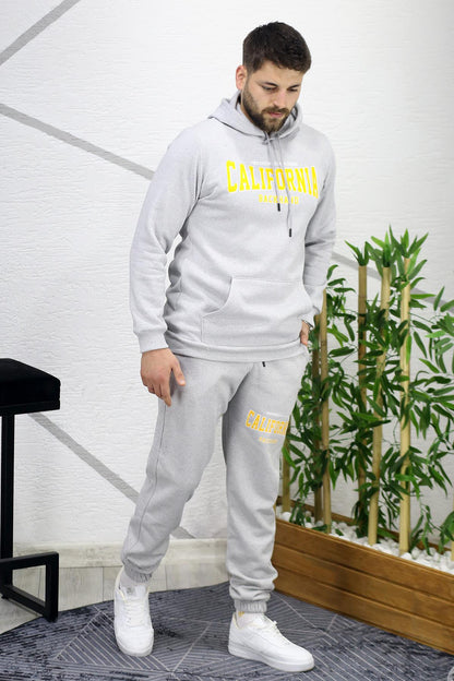 Erkek Üç İplik Şardonlu Calıfornia Baskılı Eşofman Takımı - Gri