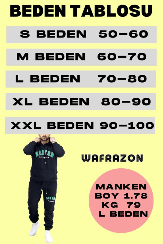Erkek Üç İplik Şardonlu Calıfornia Baskılı Eşofman Takımı - Siyah