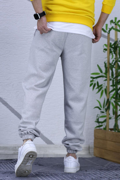 Erkek Üç İplik Şardonlu Dragon Baskılı Eşofman Altı - Gri