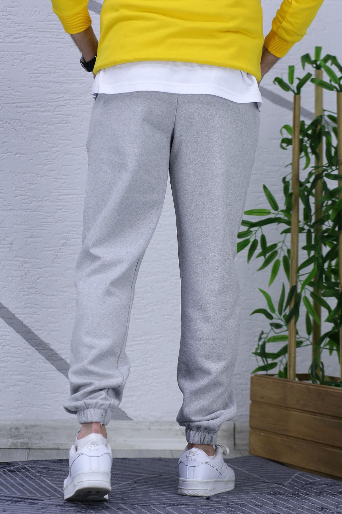 Erkek Üç İplik Şardonlu Eşofman Altı Cruel Baskı - Gri