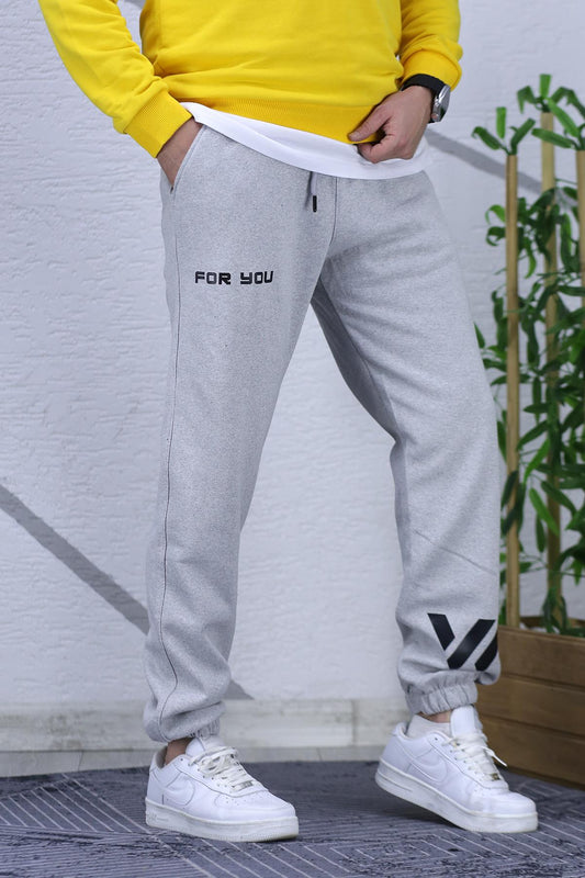 Erkek Üç İplik Şardonlu Eşofman Altı For You Baskı - Gri