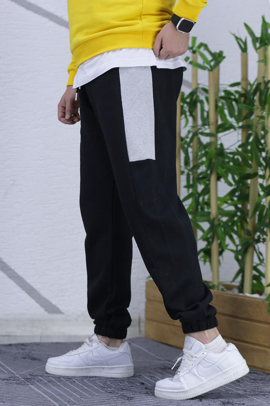 Erkek Üç İplik Şardonlu Yarım Parçalı Eşofman Altıı - Siyah