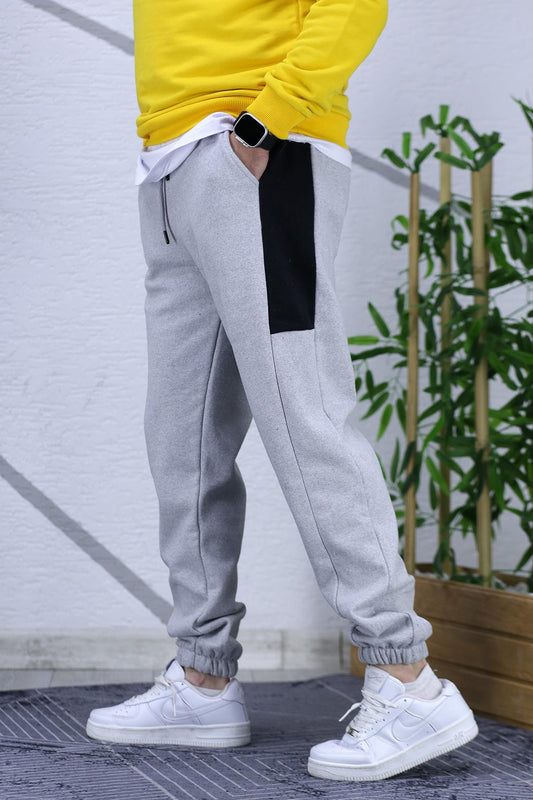 Erkek Üç İplik Şardonlu Yarım Parçalı Eşofman Altıı - Gri